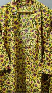Kimono con Estampado Floral y Animal para Mujer, Amarillo, Sin Cuello, Manga Larga, Largo, Suave, No Tejido, 100% Algodón, Casual, Verano - Product Image 6