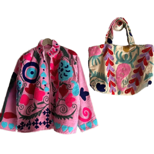 Blouson bomber vintage brodé Suzani, fait main, écologique, en lin et coton indien à motifs floraux, respirant, avec doublure en nylon tricoté - Product Image 6