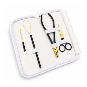 Kit d'outils pour extensions de cheveux Micro Link Premium Noir et Or avec pinces en acier inoxydable, crochet, enfileur à boucle et ciseaux - Product Image 1