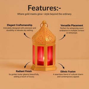 Glass Royal Lantern Golden & <b>Red</b> Decorative <b>Candle</b> Holder Premium Home Décor Lighting At Wholesale Export Supply - Product Image 3