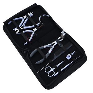 Kit de herramientas para extensiones de cabello con microanillos blancos al por mayor, con alicates de crimpado y extracción de acero inoxidable, tijeras para cortar hilos y agujas - Product Image 1