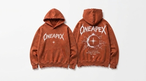 <b>Men's</b> Rust <b>Orange</b> Distressed <b>Hoodie</b> Oversized Heavyweight Cotton Fleece Graphic Pullover Streetwear Sweatshirt Custom Logo - Product Image 2