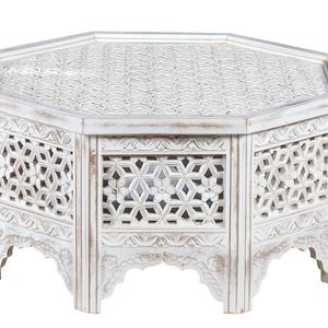 Table basse extensible convertible en bois massif, style classique moderne de luxe, personnalisée par Kusum Art, pour salon, finition blanche. - Product Image 1