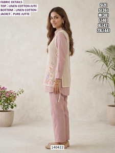 Vestido Largo Tradicional Rosa Grace para Mujer, de Yute y Algodón, con Bordado Bhandhani, de Secado Rápido, Corte Regular, para Todas las Temporadas, Bodas y Diwali - Product Image 2