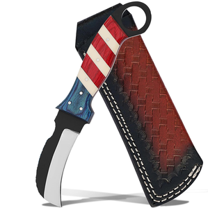 Cuchillo de caza tipo hawkbill de acero inoxidable hecho a mano de grado industrial de BA Enterprises Premium con mango de madera y funda de cuero. - Product Image 5
