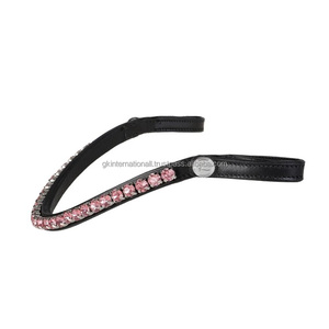 Frontal de cheval en cuir personnalisé, rond, rose, avec cristaux scintillants et strass, forme vague, disponible en toutes tailles cob. - Product Image 5