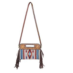 Mayorista Fabricante Navajo Estilo Señoras Bolso de mano de cuero Tooled Crossbody Fringe Lona Moda Sillín Manta Diseño - Product Image 1