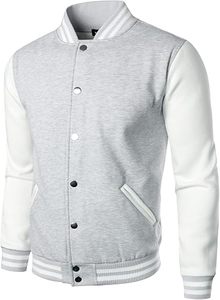 Chaqueta Varsity Gris y Blanca para Hombre con Cierre de Botones, Estilo Casual Regular, Cuello Camisero, Material de Poliéster y Algodón, Otoño - Product Image 2