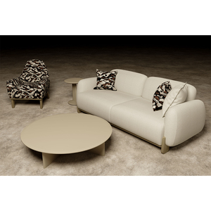 Juego de Sofás Modernos de Tela Bouclé con Sillón y Mesa de Centro Redonda, Muebles Contemporáneos para Sala de Estar, Patas de Madera Tapizadas - Product Image 3