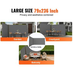 Paravent d'extérieur rétractable 79FT X 236FT, imperméable, en polyester 180g, protection UV 30+, avec auvent latéral en toile PC - Product Image 6