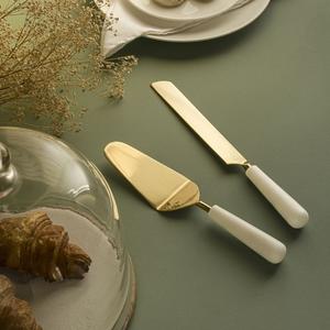 Couteau à gâteau de luxe doré avec manche rayé jaune et blanc, élégant outil de service pour desserts, idéal pour mariage, fête, décoration de table de pâtisserie - LE MEILLEUR - Product Image 6