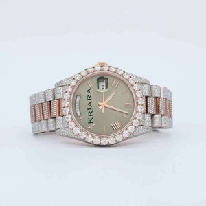 Reloj de lujo de acero inoxidable para mujer, esfera redonda, analógico, cuarzo, indicador de fecha, bisel con diamantes, cierre plegable - Product Image 3