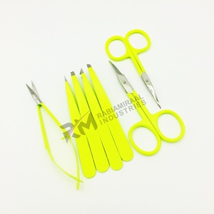 Ensemble de pinces à épiler en acier inoxydable RMI pour l'épilation des sourcils avec ciseaux à cuticules/à ressort couleur jaune - Product Image 1