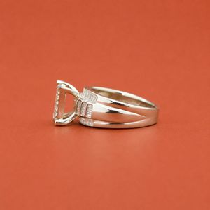 Anillo de plata S925 con diamantes de moissanita talla baguette y redondos para mujer - Product Image 3