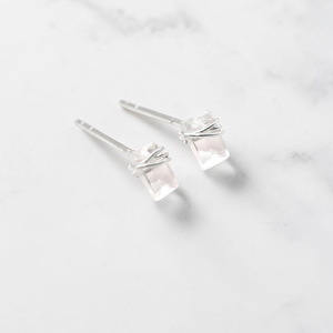 Elevated Minimalist Crystal Quartz <b>Stud</b> Earrings Brass Gemstone Silver Finish Ear <b>Studs</b> Wholesale 2026 Handmade Wearable Art - Product Image 3