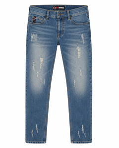 FLY HUMBLE Men's Slim Fit Distressed Straight Leg Denim Jeans <b>Light</b> Blue Ripped Washed Casual Style Mid Waist Cotton Spring - Product Image 6