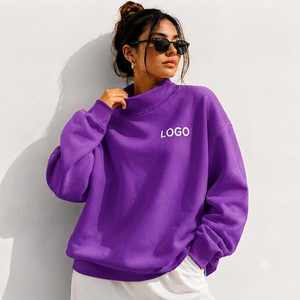 Sweat-shirt oversize à col montant pour femme en molleton de coton brossé, style streetwear, vêtement vierge - Product Image 1
