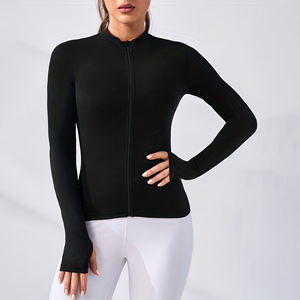 Chaquetas de yoga y fitness transpirables de invierno OEM ODM con cremallera, de secado rápido, para mujer, tallas grandes, ropa deportiva, equitación, con Spandex frontal. - Product Image 1