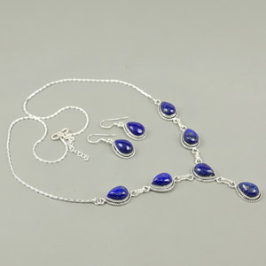 Wholesale 925 Sterling Silver Plated Natural Lapis Lazuli Gemstone Teardrop Multi-Stone <b>Necklace</b> and <b>Matching</b> Earrings Jewelry - Product Image 2