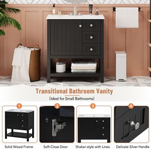 Mobile Bagno Stile Transizionale da 30 Pollici con Ante a Chiusura Ammortizzata e Lavabo in Ceramica Incluso - Product Image 4