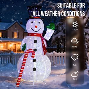 Decorazioni da Giardino Pupazzo di Neve Illuminato 1,74m con 210 LED Bianchi, Bastoncino di Zucchero in Metallo Pre-Illuminato per Esterni Natalizi - Product Image 6