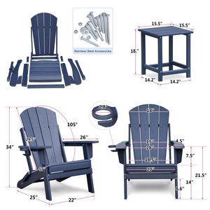 Set di 3 mobili da giardino pieghevoli Adirondack, include 2 sedie Adirondack in resina e tavolino laterale - Product Image 6