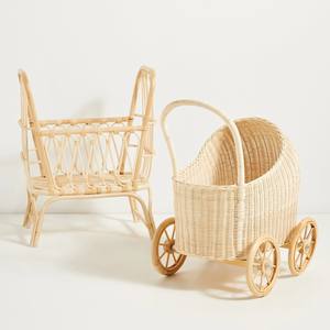 Cochecito de Muñecas de Mimbre Estilo Vintage, Hecho a Mano, Retro, Juguetes para Caminar para Niños Pequeños - Product Image 1