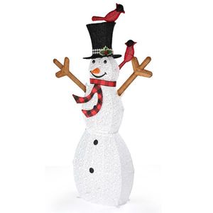 Pupazzo di Neve e Uccelli Pre-Illuminati con 170 Luci LED Bianche, Decorazioni Natalizie da Esterno Gonfiabili per Giardino - Product Image 3