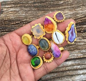 Custom Assorted <b>Gold</b> Plated <b>Rings</b> Natural Stone Handmade Designer <b>Cocktail</b> <b>Rings</b> Wholesale - Product Image 2