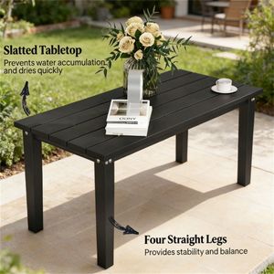 Table à manger rectangulaire noire pour terrasse extérieure, jardin ou café - Product Image 4
