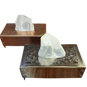 Boîte à mouchoirs décorative et distributeur de mouchoirs en papier avec poignées en acier inoxydable texturé martelé pour salon et salle de bain - Product Image 1