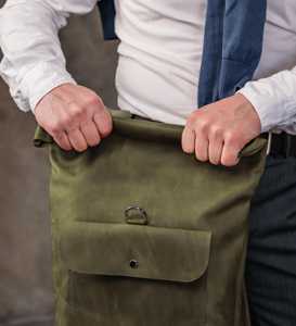 Premium Leather <b>Roll</b> Top <b>Backpack</b> Mens Travel Rucksack Cowhide Laptop Bag Handcrafted Vegetable Tanned LTBP-0137 - Product Image 5