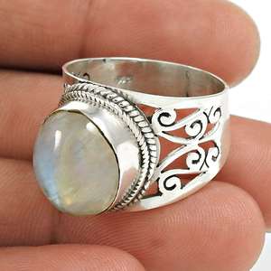 Bagues en pierre de lune arc-en-ciel de forme ovale rétro, estampillées argent sterling 925, faites à la main, bijoux bohèmes en pierres précieuses - Product Image 3