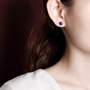 Boucles d'oreilles clous en argent sterling S925 plaqué or avec lapis-lazuli serti clos, 12g, pour femme - Product Image 3