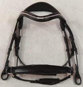 Brida de cuero Annabelle Equestrian para caballo, con frenteera acolchada suave, corona negra, accesorio para equitación. - Product Image 3