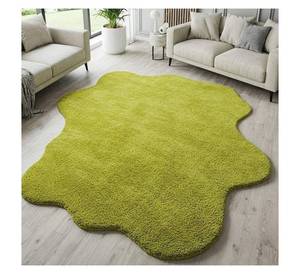 Tapis en laine vert lime, forme irrégulière en amibe, tapis moelleux et shaggy pour salon et décoration design, moderne, tufté à la main - Product Image 1