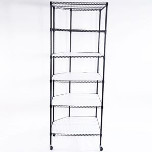 Black 6-Layer Polygonal <b>Corner</b> <b>Shelf</b> for <b>Garages</b> 680*680*1800 Plastic Coated with 2\" PP Wheels - Product Image 3