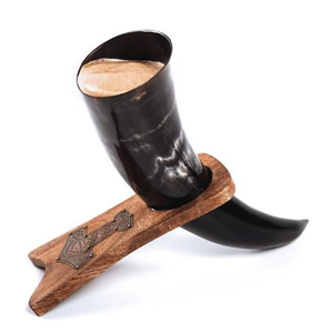 Chope à bière de luxe en corne de Viking, écologique, faite à la main, avec support en bois poli moderne, logo personnalisé, portable pour mariage, maison, hôtel - Product Image 6