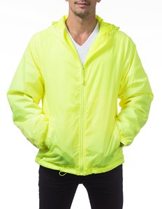 Veste coupe-vent à capuche jaune fluo pour homme, vêtement d'extérieur décontracté d'été, fermeture éclair intégrale, coupe classique, couleur unie, en polyester - Product Image 1