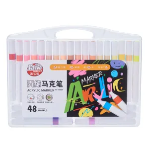 48-Color Acrylic Set Paint Pens Non-Toxic Fine Tip Art Markers with Bullet Tip Felt Tip for Rock Painting Stone Glass #7580A-48