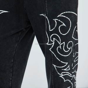 Pantalon de survêtement empilé en éponge française délavé à l'acide pour hommes vente en gros de joggings DTG à coupe droite - Product Image 4