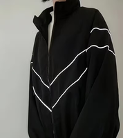 Men's Black Coated Canvas Bomber Jacket Stand Collar Batwing Sleeve Single Button Casual Striped Loose Fit Winter OEM Service