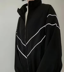 Men's Black Fleece <b>Racer</b> <b>Jacket</b> Stand Collar Batwing Sleeve Zipper Closure Sporty Loose Fit Autumn Wear - Product Image 5