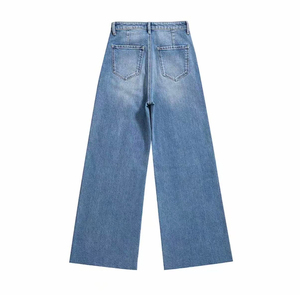 Jean large en denim patchwork à strass pour femme, effet usé, transparent, taille haute, coupe ample, délavage vintage - Product Image 2