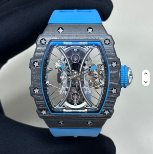Blue Black Square Carbon Fiber Fabric Barrel Watch Personalized Dial Skeleton <b>Automatic</b> Tourbillon <b>Wristwatch</b> Daily Outdoor Wear - Product Image 1