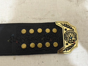 Custom W-W-E INTERCONTINENTAL World Championship Title Fan Belt Brass 4mm Adult Size - Gold Plated Metal Plates & Leather Strap - Product Image 6