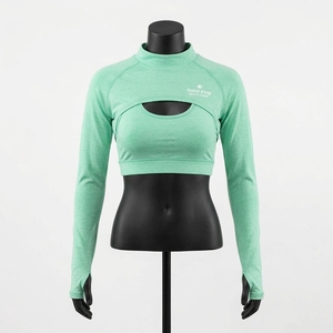Top Corto de Manga Larga con Cuello Alto y Aberturas para Pulgares para Mujer, Bolero de Yoga y Fitness para Gimnasio - Product Image 5