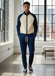 Men's Color Block Zip Up <b>Tracksuit</b> Set Knitted Jogger Outfit Winter Training Activewear - Product Image 3