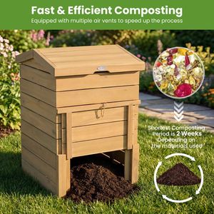 Bac à compost en bois massif avec porte coulissante verrouillable et couvercle rabattable pour solution de rangement de jardin - Product Image 6