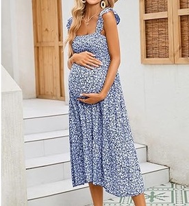 Robe de maternité élégante de haute qualité pour femmes enceintes, grande taille, couleur unie, longue, maxi, pour l'allaitement - Product Image 4